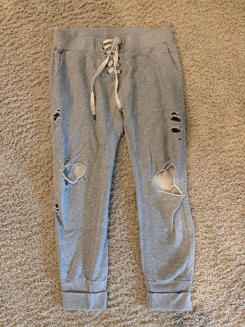 NSF Gray Distressed Lace-Up Joggers